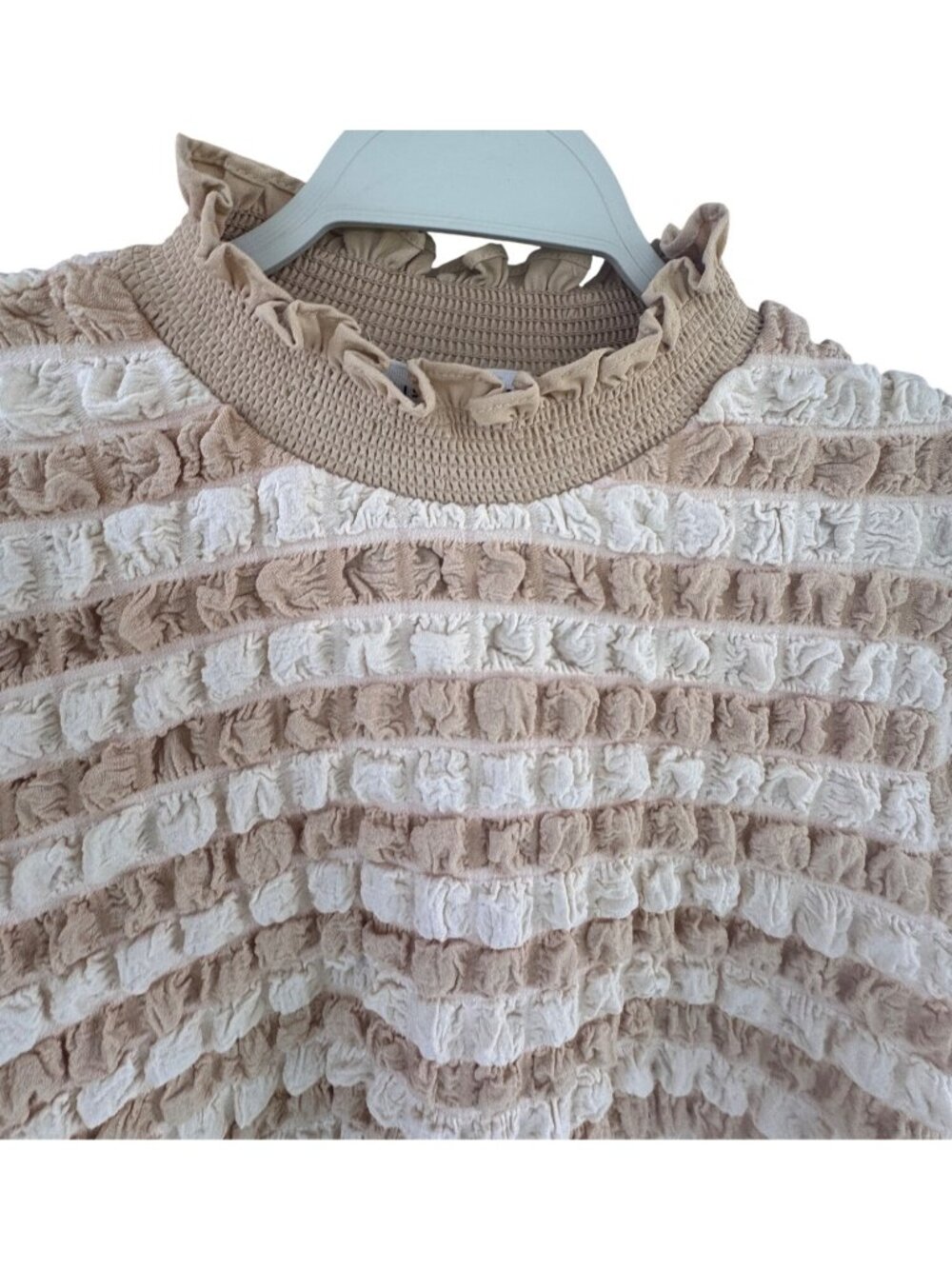 Anthropologie English Factory Women's Top Textured Mock Neck Short Sleeve Blouse - Picture 9 of 11